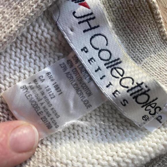 Vintage linen cotton chunky cable knit neutral coastal preppy bougie cardigan - Picture 4 of 6